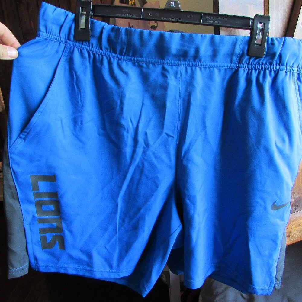 Men's Athletic Nike NFL Detroit Lion's Dri-Fit 7" Shorts Blue Gray